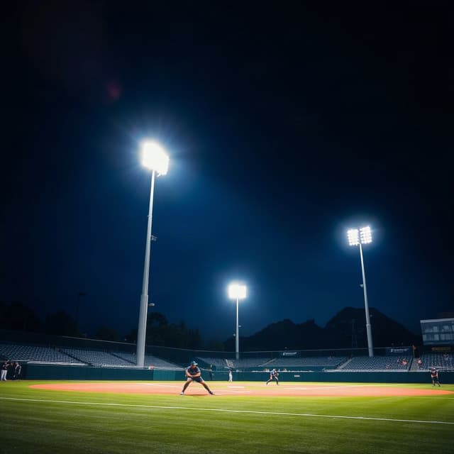 Night batting practice with stadium lights