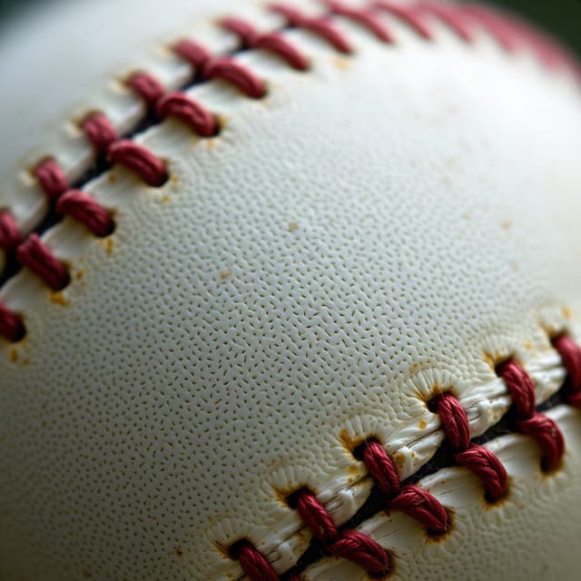 Macro shot of baseball stitching